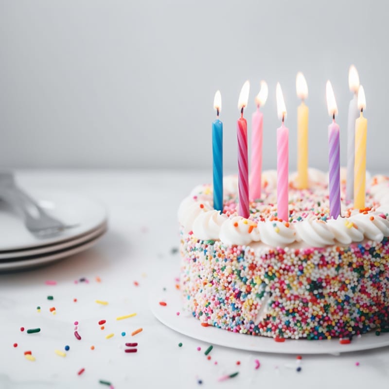 Pastel de cumpleaños con velas y chispas