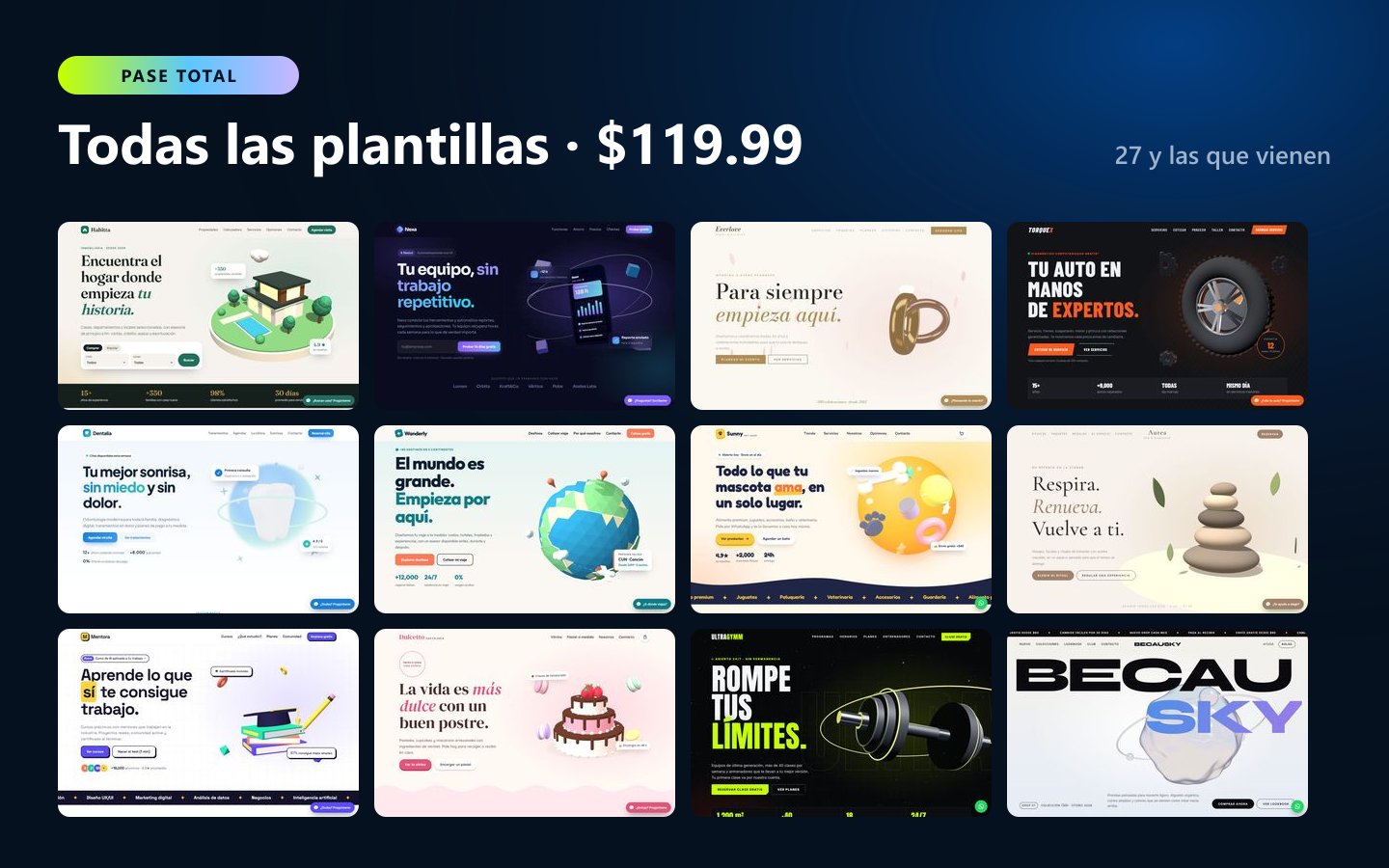 Vista previa de la plantilla web Pase Total